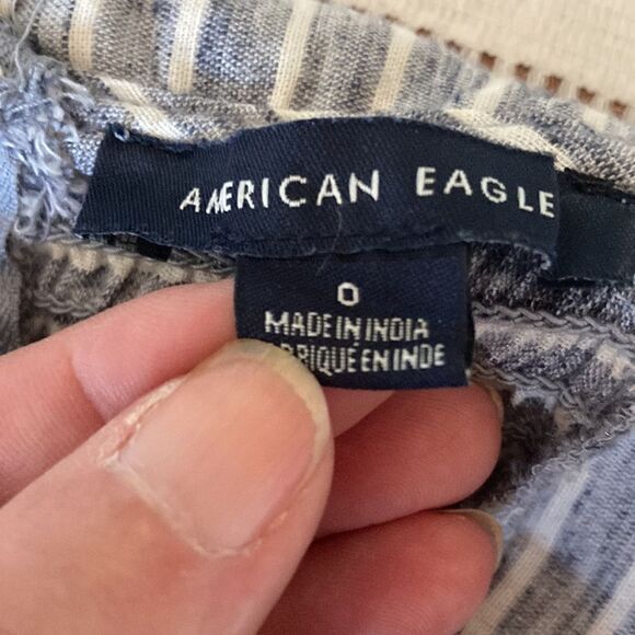 American Eagle Outfitters Sleeveless Blue & White Belted Wide Leg Romper Size 0 - Picture 10 of 15